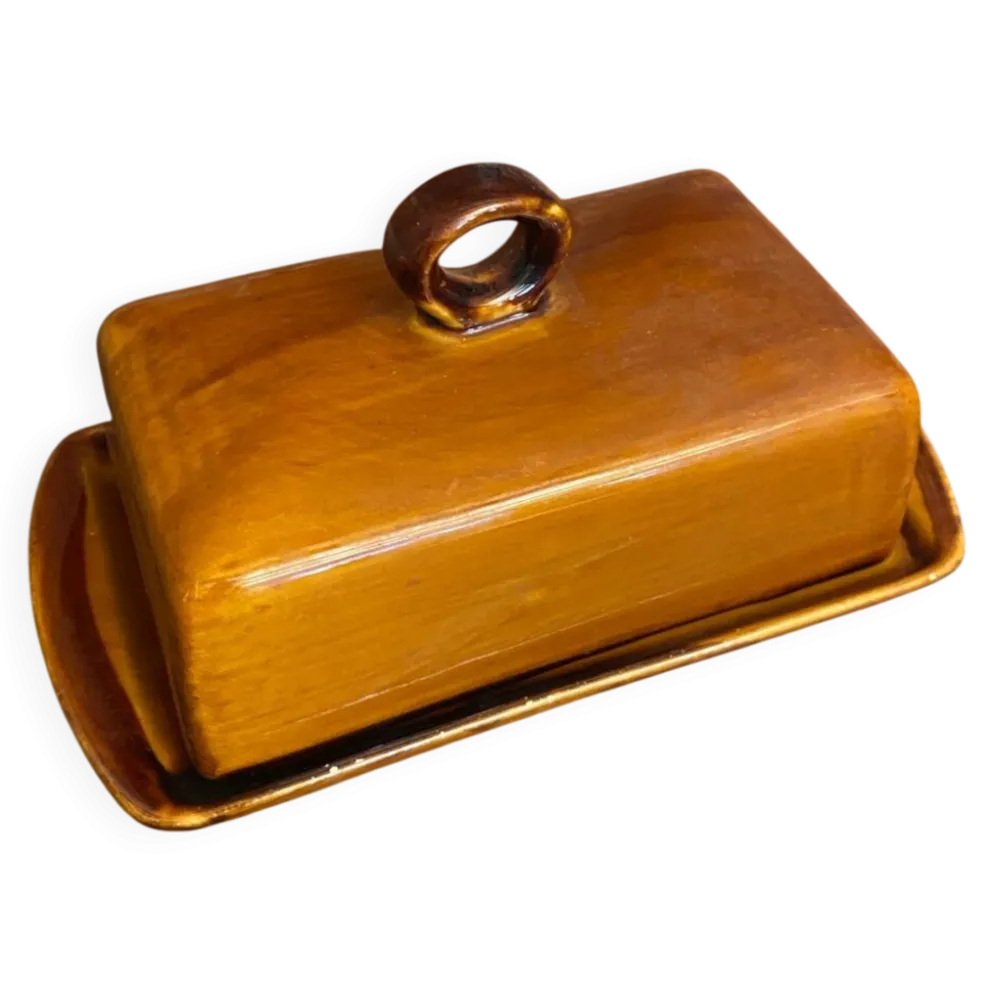 Beurrier Ancien ST CLEMENT Céramique Marron Made In France Vintage #D8