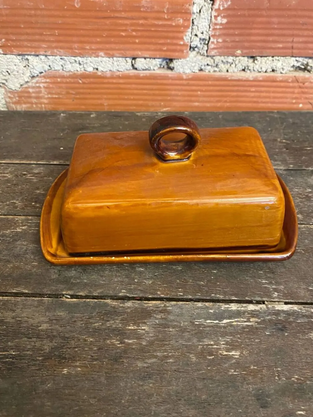 Beurrier Ancien ST CLEMENT Céramique Marron Made In France Vintage #D8