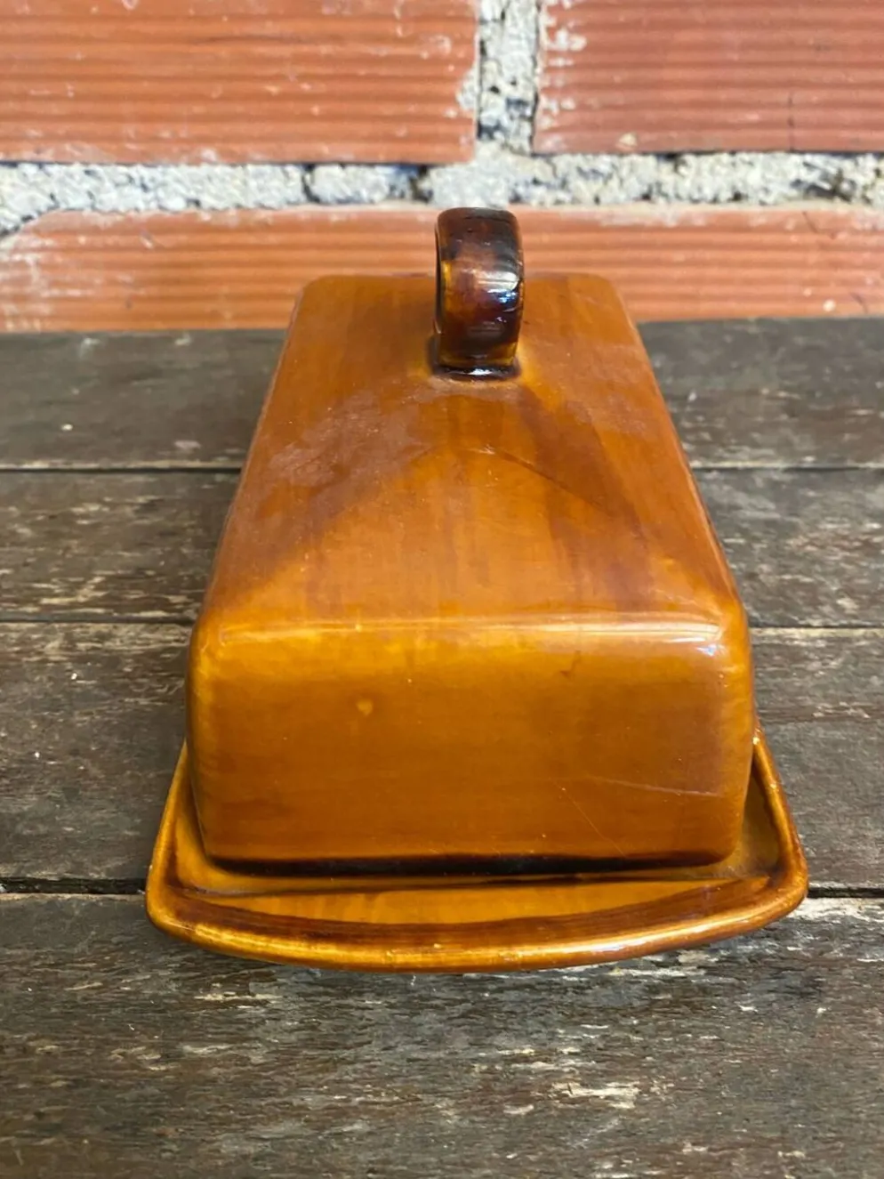 Beurrier Ancien ST CLEMENT Céramique Marron Made In France Vintage #D8