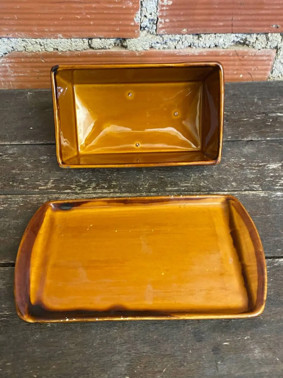 Beurrier Ancien ST CLEMENT Céramique Marron Made In France Vintage #D8