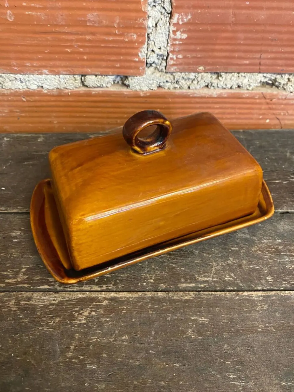 Beurrier Ancien ST CLEMENT Céramique Marron Made In France Vintage #D8