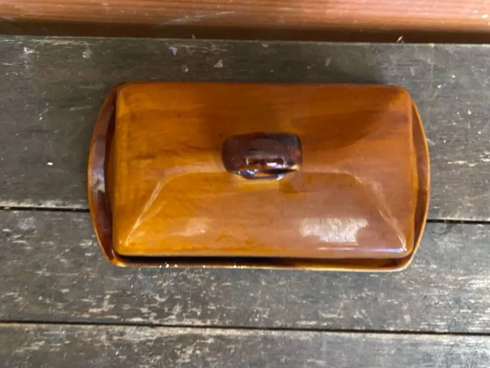 Beurrier Ancien ST CLEMENT Céramique Marron Made In France Vintage #D8