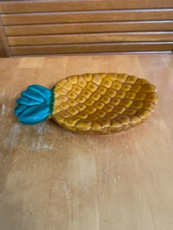 Beurrier ancien vallauris forme ananas céramique polychrome vintage #e
