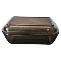 Beurrier Arcoroc en verre fumé 1960