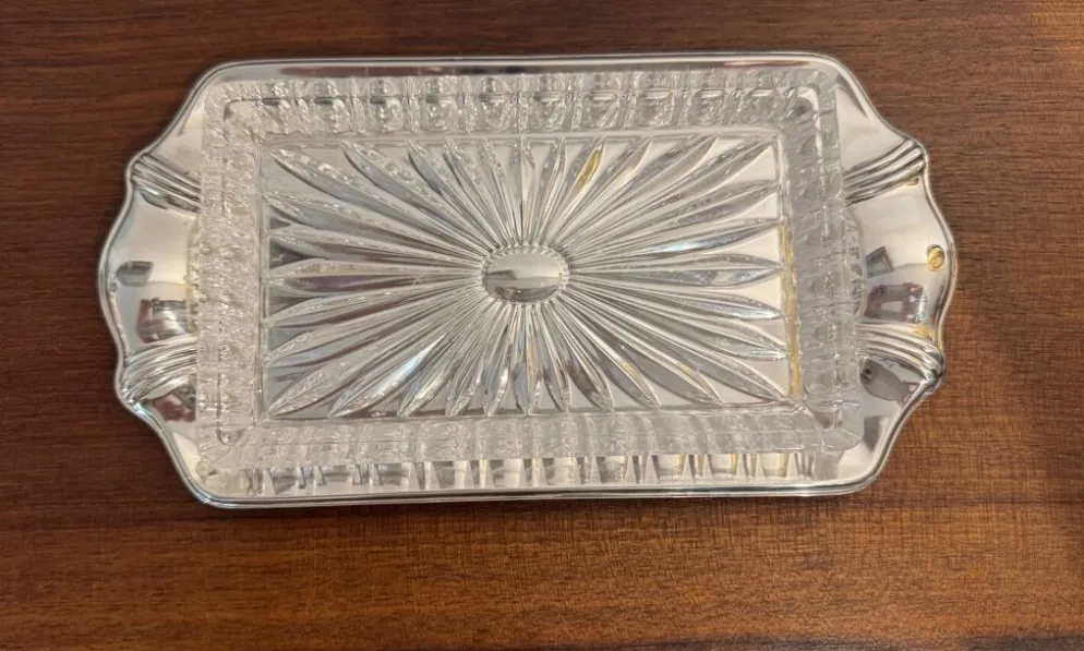 Beurrier Art déco en verre pressé et métal argenté – estampillé (type
