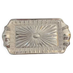 Beurrier Art déco en verre pressé et métal argenté – estampillé (type