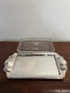 Beurrier Art déco en verre pressé et métal argenté – estampillé (type