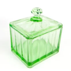 Beurrier Art Déco, verre pressé turquoise, Hortensja Glassworks, Pologne, années 1930