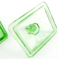 Beurrier Art Déco, verre pressé turquoise, Hortensja Glassworks, Pologne, années 1930