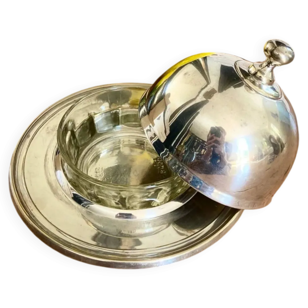 Beurrier "cloche" en métal argenté, 1960