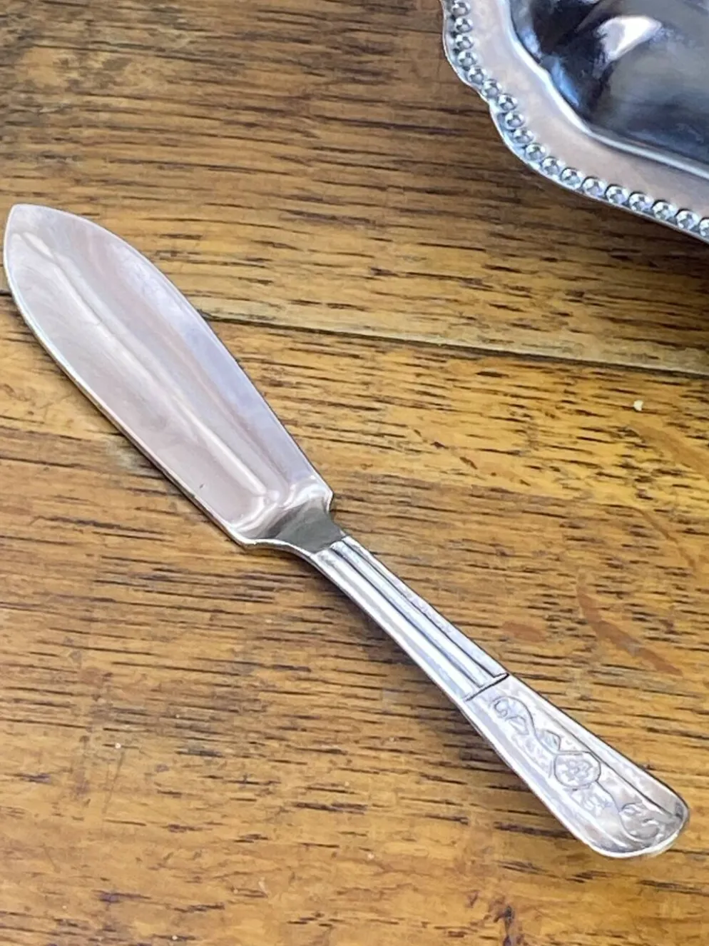 Beurrier coquillage en inox et verre bleu