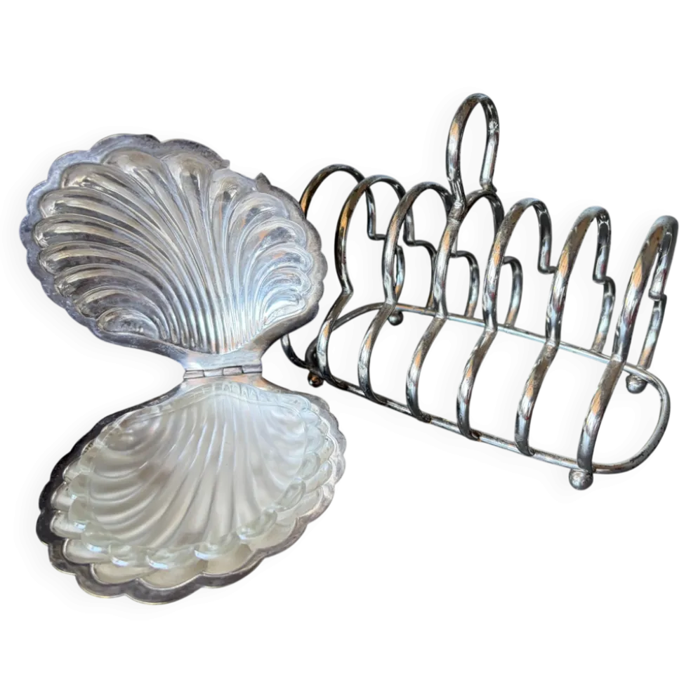 Beurrier coquillage et porte-toasts vintage