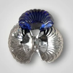 Beurrier coquillage vintage en inox et verre bleu cobalt