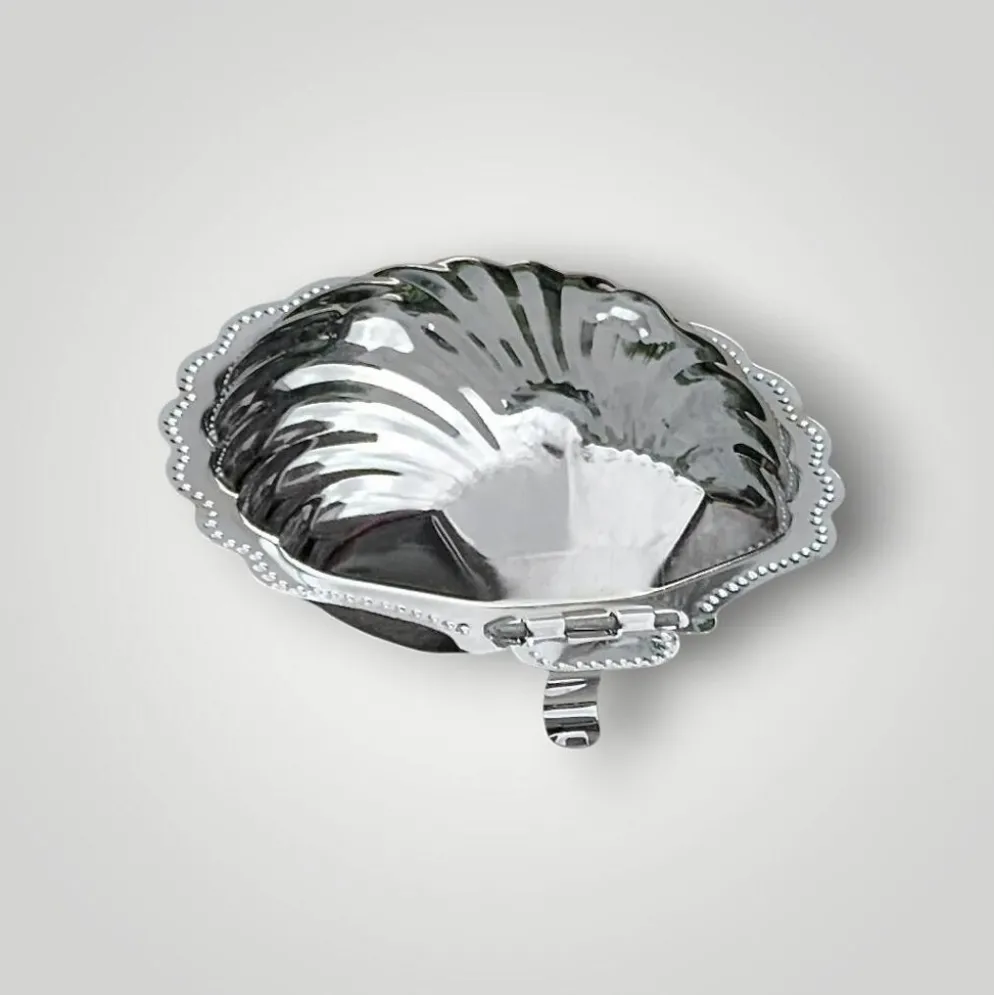 Beurrier coquillage vintage en inox et verre bleu cobalt