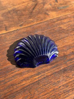 Beurrier coquille vintage en métal argenté coupelle bleue