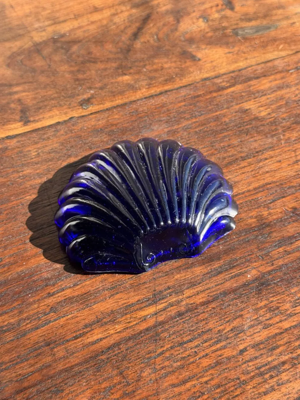 Beurrier coquille vintage en métal argenté coupelle bleue