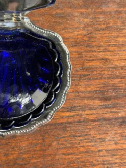 Beurrier coquille vintage en métal argenté coupelle bleue
