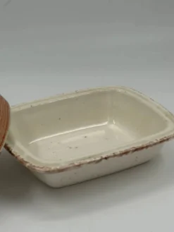 Beurrier couvert vintage en céramique Gien, motif « Vésuve »