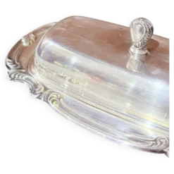 Beurrier en argent ancien avec doublure en cristal et cuillère, vaisselle vintage élégante