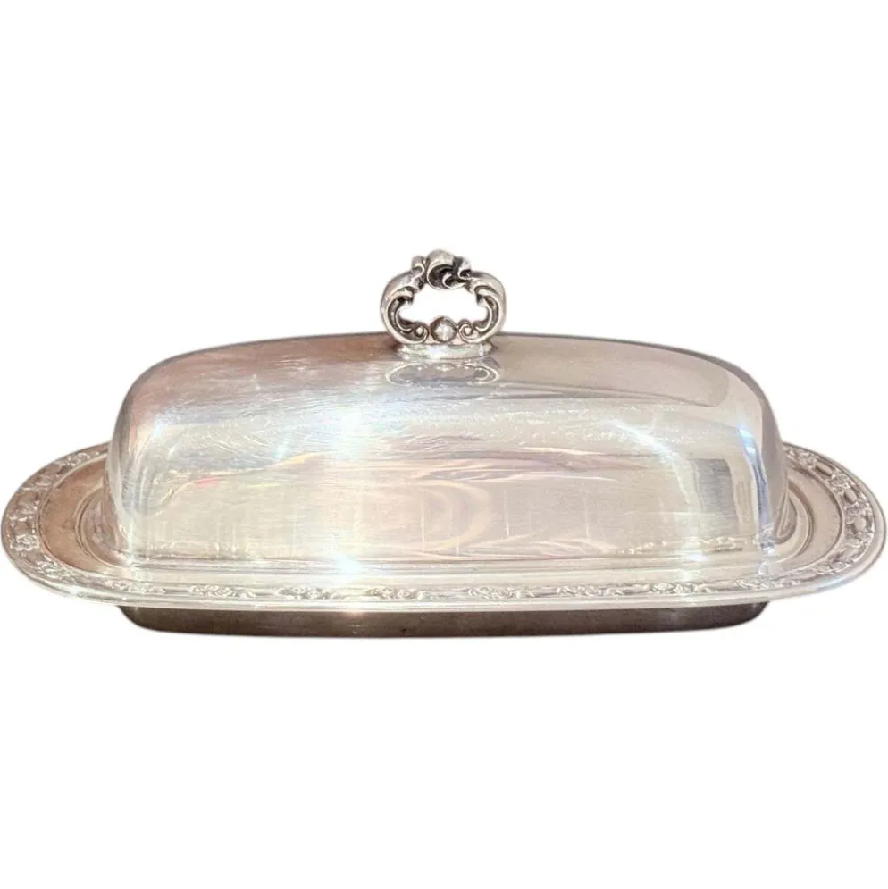 Beurrier en argent antique avec couvercle en dôme, beurrier anglais vintage couvert