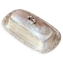Beurrier en argent antique avec couvercle en dôme, beurrier anglais vintage couvert
