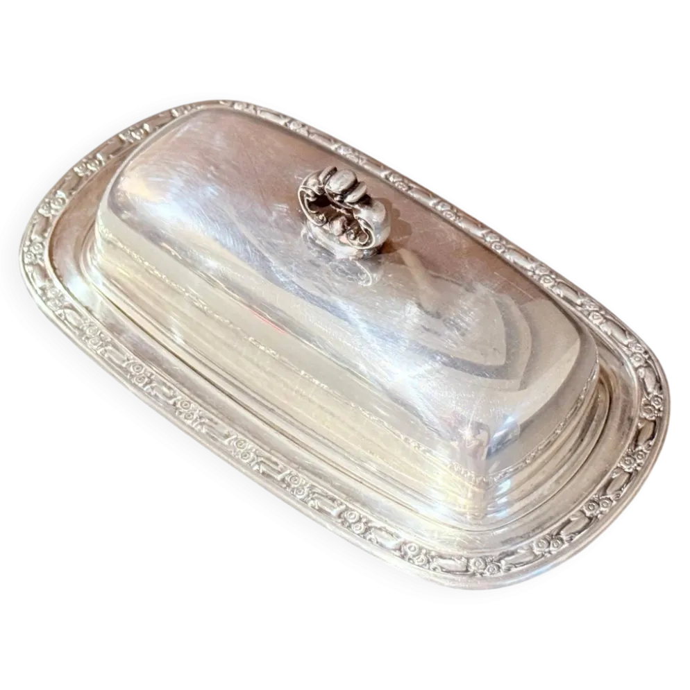 Beurrier en argent antique avec couvercle en dôme, beurrier anglais vintage couvert