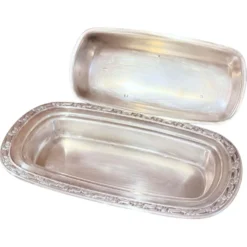 Beurrier en argent antique avec couvercle en dôme, beurrier anglais vintage couvert