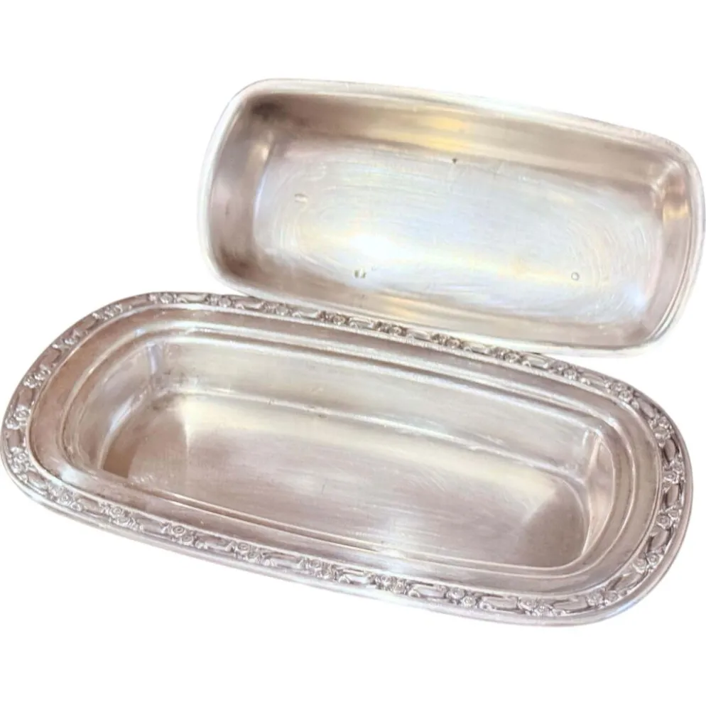 Beurrier en argent antique avec couvercle en dôme, beurrier anglais vintage couvert