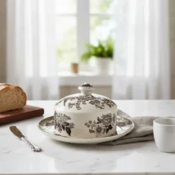 Beurrier en céramique blanc et marron avec des faisans Wedgwood