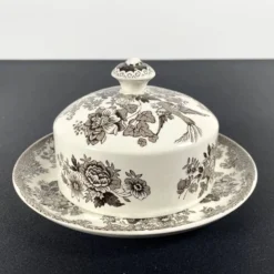Beurrier en céramique blanc et marron avec des faisans Wedgwood