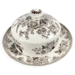 Beurrier en céramique blanc et marron avec des faisans Wedgwood