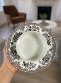 Beurrier en céramique blanc et marron avec des faisans Wedgwood