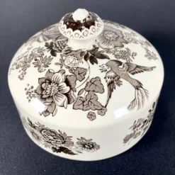 Beurrier en céramique blanc et marron avec des faisans Wedgwood