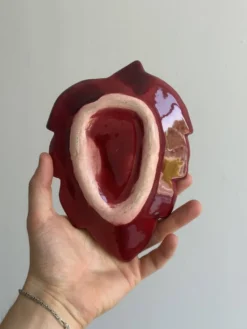 Beurrier en céramique bordeaux et son couteau