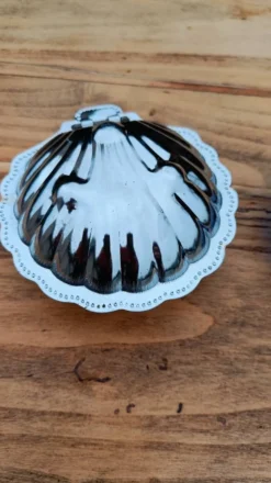 Beurrier en métal argenté et verre bleu