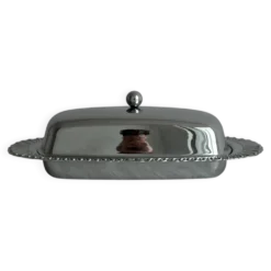 Beurrier en métal avec plateau en verre