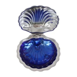 Beurrier en verre bleu vintage en forme de coquille Saint-Jacques de la reine Anne