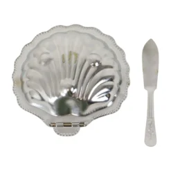 Beurrier en verre bleu vintage en forme de coquille Saint-Jacques de la reine Anne