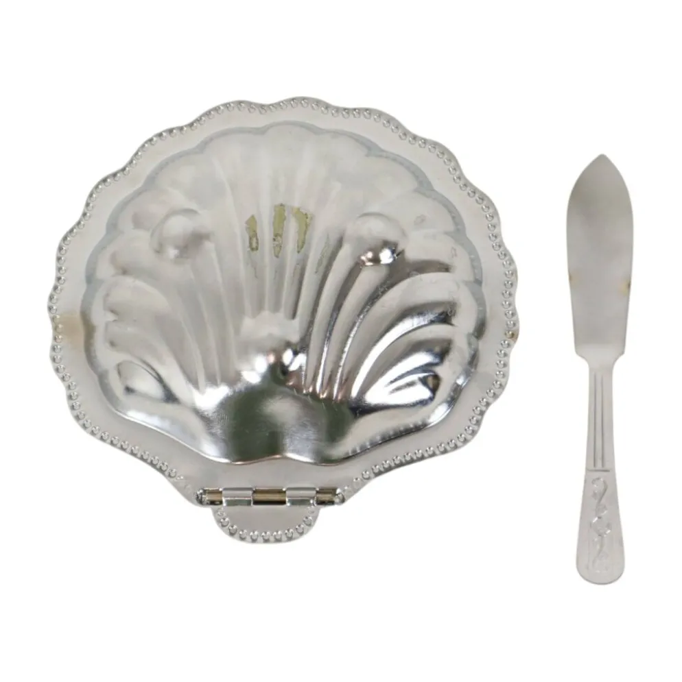 Beurrier en verre bleu vintage en forme de coquille Saint-Jacques de la reine Anne