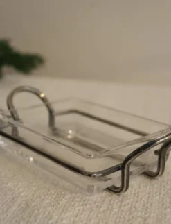 Beurrier en verre et métal argenté