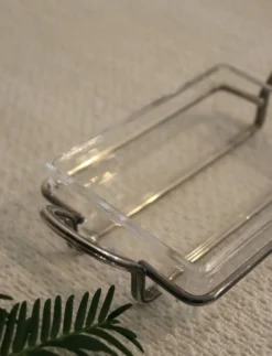 Beurrier en verre et métal argenté