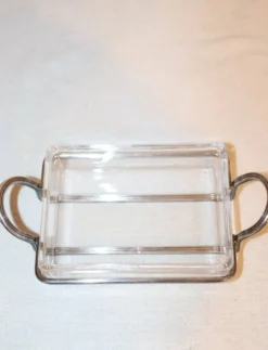 Beurrier en verre et métal argenté