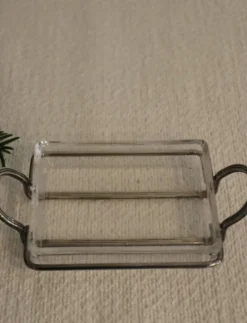 Beurrier en verre et métal argenté