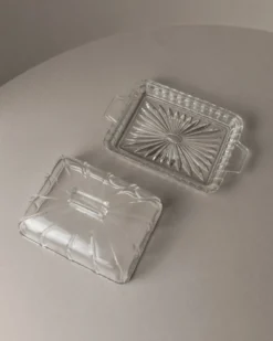 Beurrier en verre transparent, vintage Art Déco, années 1940 Italie - vaisselle intemporelle