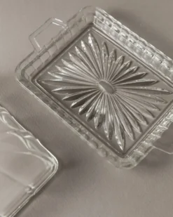 Beurrier en verre transparent, vintage Art Déco, années 1940 Italie - vaisselle intemporelle