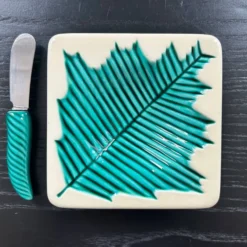 Beurrier et couteau décor feuille
