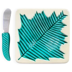 Beurrier et couteau décor feuille