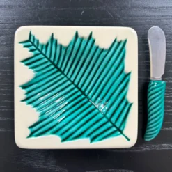 Beurrier et couteau décor feuille