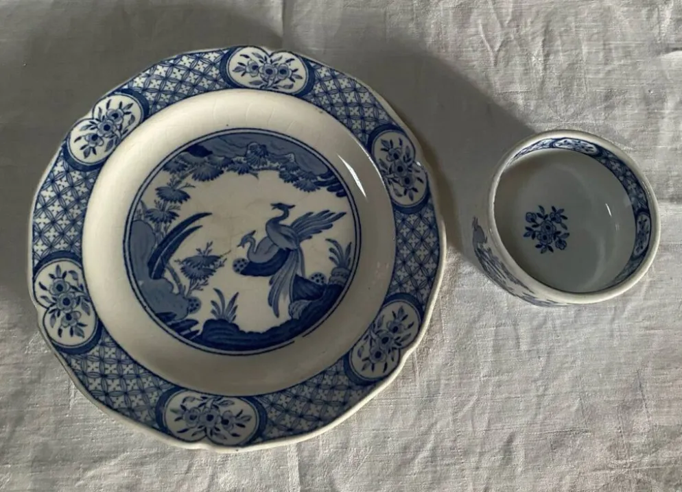 Beurrier et son assiette Old Chelsea Furnivals anciens