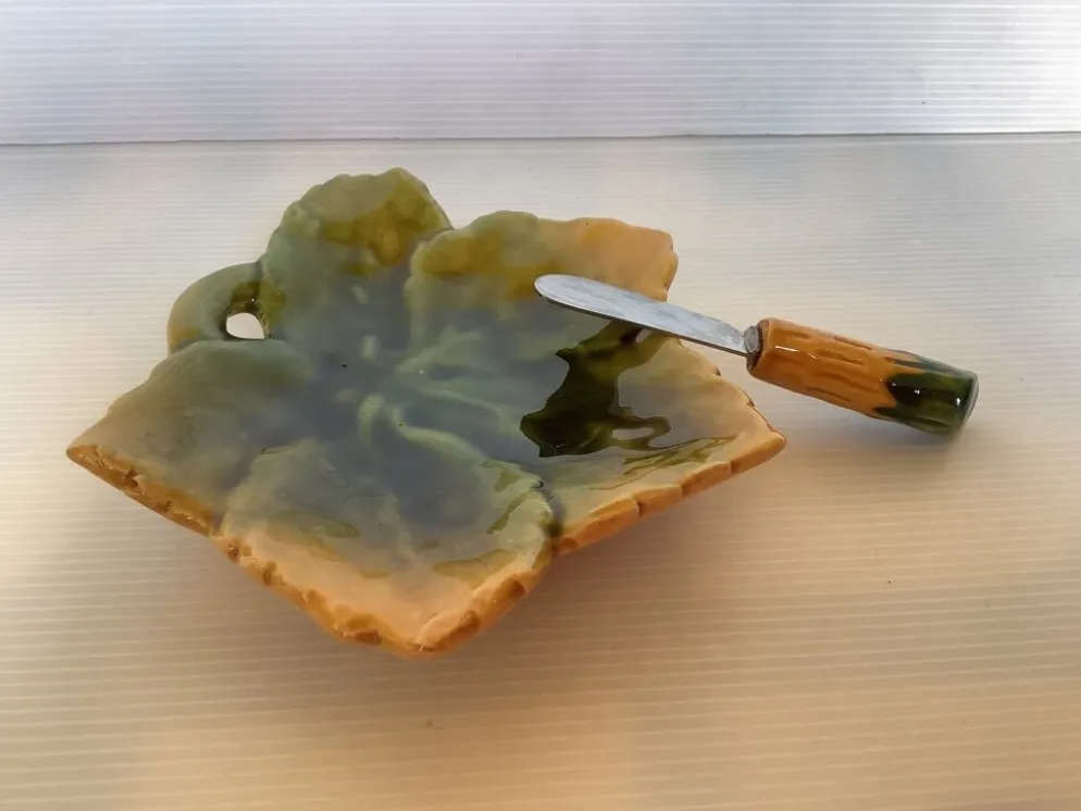 Beurrier feuille céramique et son couteau